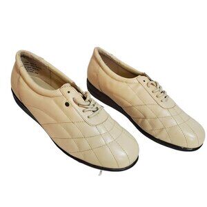 Dr Scholls Womens Leather Walking Shoe Double Air Pillow Tan Beige Wide 10W NEW